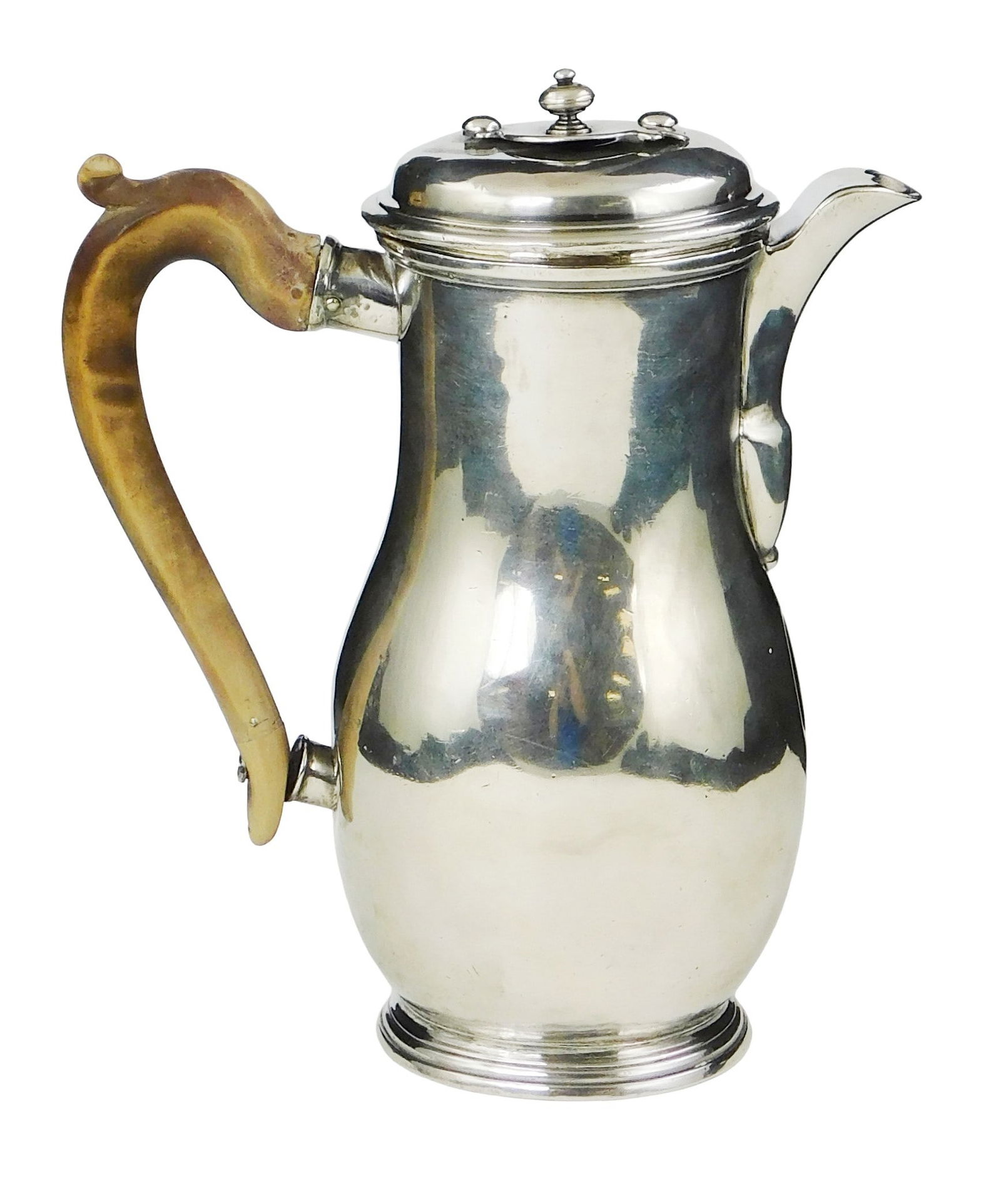 BRITTANIA SILVER: George I silver coffee/ chocolate pot, c. 1710 - 1720, maker's mark "FR" in shield (1 of 6)