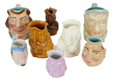 Wedgewood, Sarreguemines, etc., eight Toby and character jugs, late 19th/early 20th C., including:
