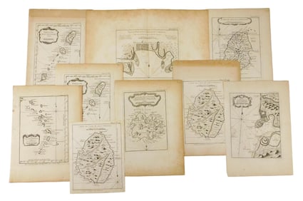 MAPS: Group of nine 18th C. French nautical charts by Jacques-Nicolas Bellin (1703–1772) of the