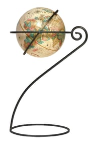 Replogle World Series Classic globe on stand, 20th C., modern iron spiral-design stand, 16" dia.