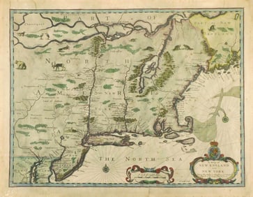 MAP: After John Speed “A Map of New England and New York??, reproduction, on chain-laid paper