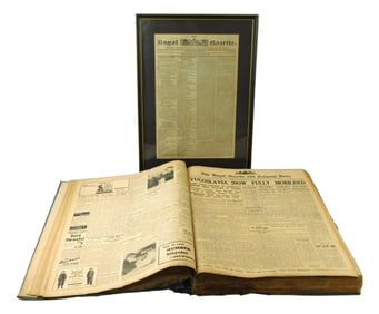 EPHEMERA: Bermuda Gazette and Royal Gazette, 1836 and 1941, one framed and one a bound folio,