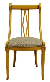 Regency style carved side chair, 20th C., straight crest rail joining curved stiles with swan carved