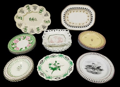 Spode, Castleford, etc., reticulated plates and serving dishes, many early, nineteen total,
