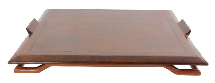 ASIAN: Hardwood footed tray, Chinese, Qing Dynasty or later, possibly Huanghuali, square top with