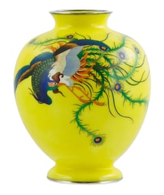 ASIAN: Cloisonne and silver vase, Japanese, Showa period or earlier, baluster form decorated with a