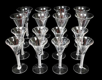 GLASS: Set of sixteen "Air Twist" white wine glasses, 20th C., no maker's marks viewed, each with