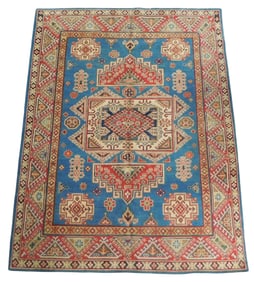 RUG: Uzbek Kazak, 5' 3" x 6' 10", wool on cotton, classic geometric motifs, wear consistent with age