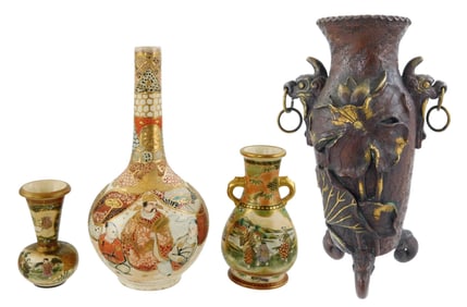 ASIAN: Japanese earthenware, four pieces, Meiji and/or later periods, including a bronze clad