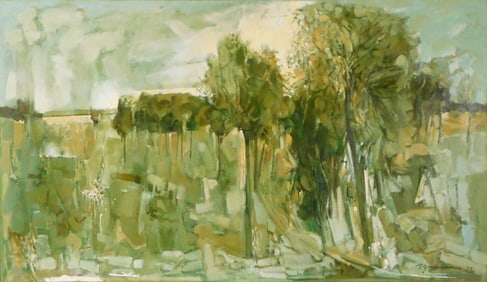 Paul Zimmerman (Connecticut, 1921-2007), “South Meadows??, oil on board, depicts impressionistic