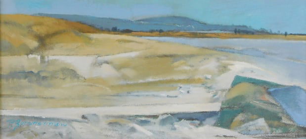 Paul Zimmerman (Connecticut, 1921-2007), “Sandwich??, oil on panel, depicts impressionistic snowy