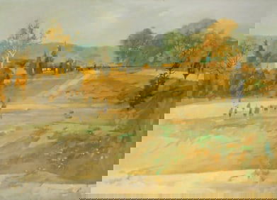 Paul Zimmerman (Connecticut, 1921-2007), “Simsbury Sun and Cedars??, oil on canvas, depicts an