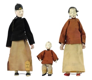 ASIAN: Chinese 'Door of Hope' Mission dolls, 20th C., set of three including father, mother and