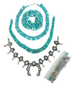 JEWELRY: Four pieces of southwest jewelry including three stylized turquoise necklaces, and one