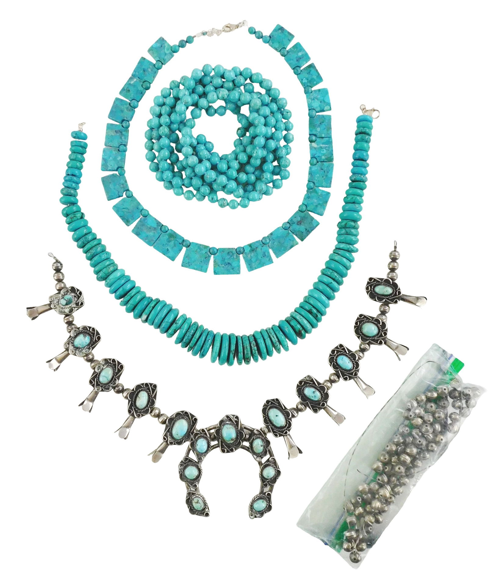 JEWELRY: Four pieces of southwest jewelry including three stylized turquoise necklaces, and one (1 of 4)