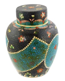 ASIAN: Satsuma totai shippo earthenware ginger jar, Edo period (1600-1868), polychrome enameled
