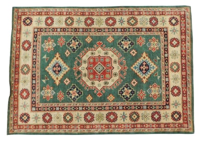 RUG: Uzbek Kazak, 3' 3" x 4' 9", wool on cotton, classic geometric motifs, wear consistent with age