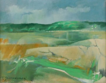 Paul Zimmerman (Connecticut, 1921-2007), “The River??, oil on canvas, depicts impressionistic