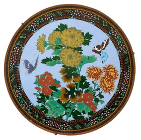 ASIAN: Cloisonne charger, Japanese, probably Meiji period (1868- 1912), polychrome butterfly and