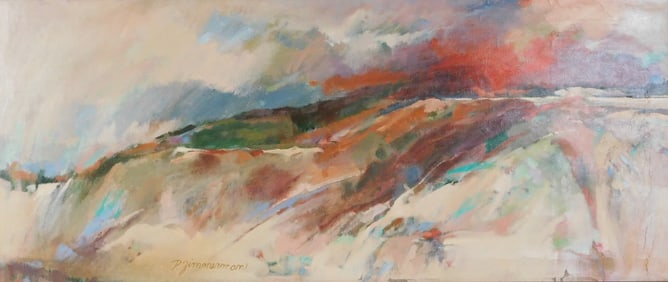 Paul Zimmerman (Connecticut, 1921-2007), “Red Dusk, Cape??, oil on canvas, depicts