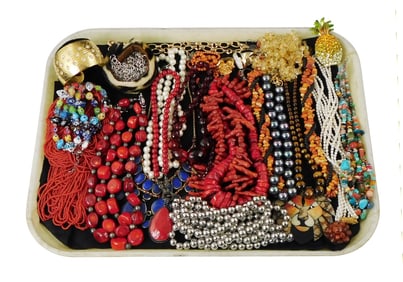 COSTUME JEWELRY: Twenty-five plus pieces including various makers, metals, and stones; some with
