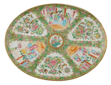 ASIAN: Chinese Export oval platter, 19th C., “Rose Medallion/Mandarin?? pattern, hand-painted