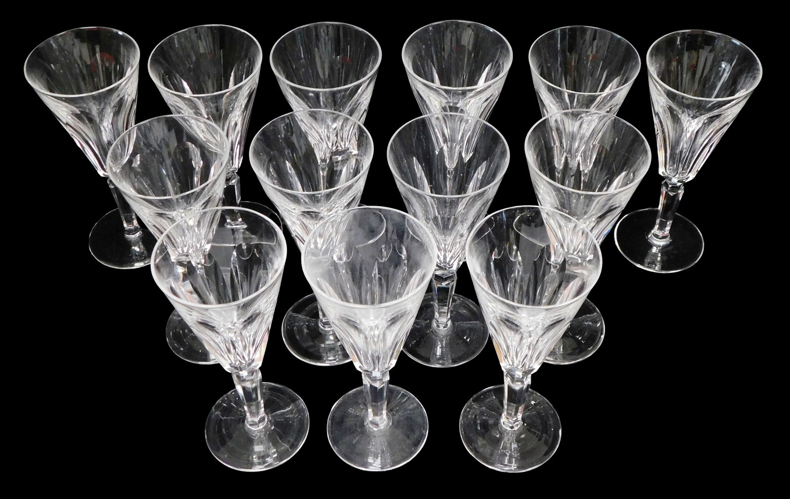 GLASS: Waterford crystal fluted champagne stemware, "Sheila" pattern, thirteen pieces, six cut (1 of 4)