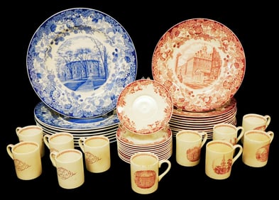 CHINA: Harvard Wedgwood commemorative porcelain dinnerware, c. 1963, forty-three pieces, each with