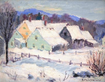 Arthur B. Wilder (American, 1857 - 1945), "After the Storm", oil on board, depicts Winter scene with
