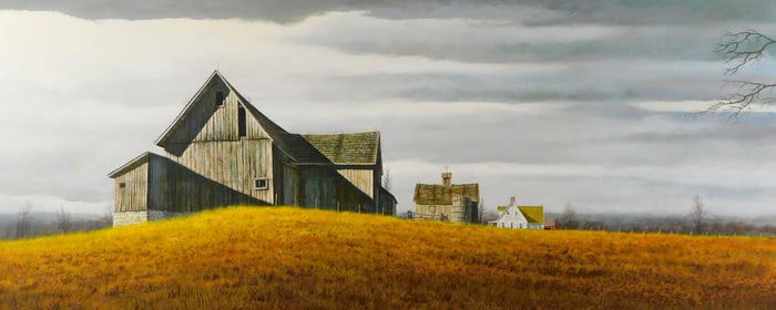 David Kenneth Merrill (American, b. 1935), "November Eve", c. 1973, acrylic on canvas, landscape in