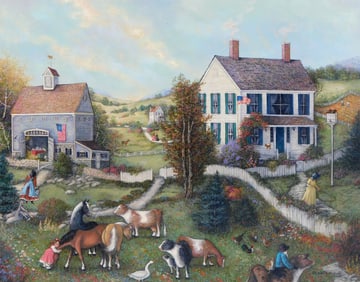 Linda Nelson Stocks (American, 1938 - 2011), "Untitled (Cows in Front Pasture)", 2003, oil on