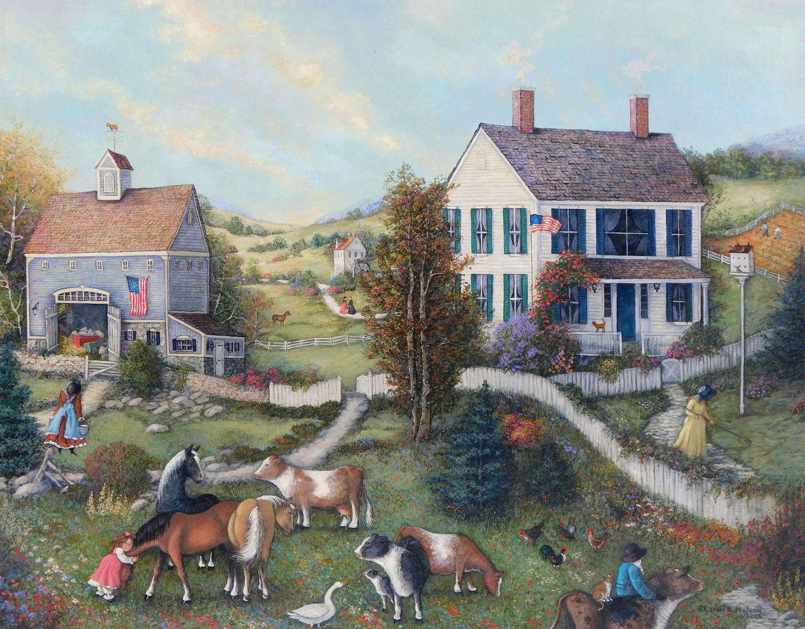 Linda Nelson Stocks (American, 1938 - 2011), "Untitled (Cows in Front Pasture)", 2003, oil on (1 of 6)