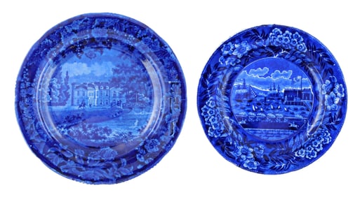 HISTORICAL BLUE STAFFORDSHIRE: Two English transferware plates, including: "Landing of General