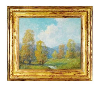 +Ernest Albert (American, 1857 - 1946) "Autumn Landscape, Conn." oil on canvas, impressionistic