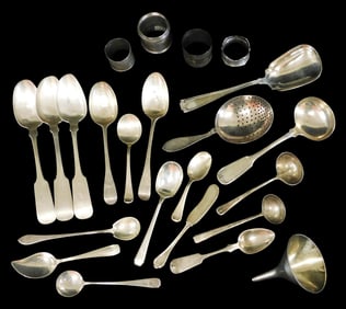 SILVER: Sterling and coin silver by R. Wallace, Lunt, etc., twenty-three pieces including coin