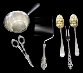 SILVER: Britannia, "830" and sterling with non-silver parts, six pieces, details include: pair of