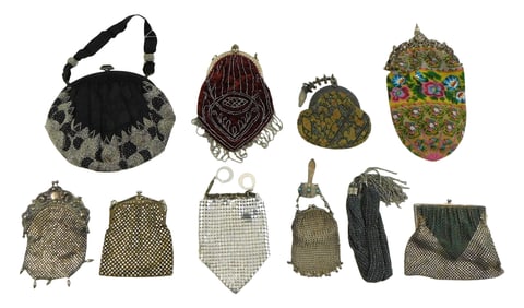 Nine vintage purses, including ones for chatelaines, late 19th/early 20th C., details include: one