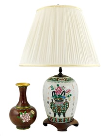 +ASIAN: Two vases: one Chinese porcelain vase converted