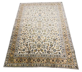 RUG: Kashan carpet, finely woven, 10' x 13', c. 1940's, wool on cotton, allover blue floral vine