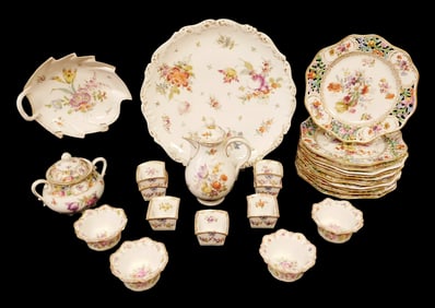 CHINA: Dresden porcelain by varied makers, twenty-six pieces, including: individual coffee pot