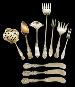 STERLING: Reed & Barton, Whiting, etc., ten pieces of miscellaneous sterling silver flatware and