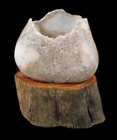 SCULPTURE: Zaliah Zalkind (American, 20th C.), carved alabaster bowl, thinly carved walls feature