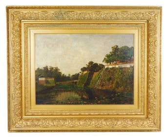 Winckworth Allan Gay (American, 1821 - 1910) "Moats of Tokyo, Japan", late 19th C., oil on canvas