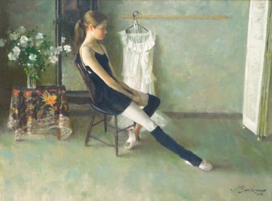 +Joseph Bowler (American, 1928 - 2017) "Whistler's Daughter" 2008, oil on canvas, depicts young