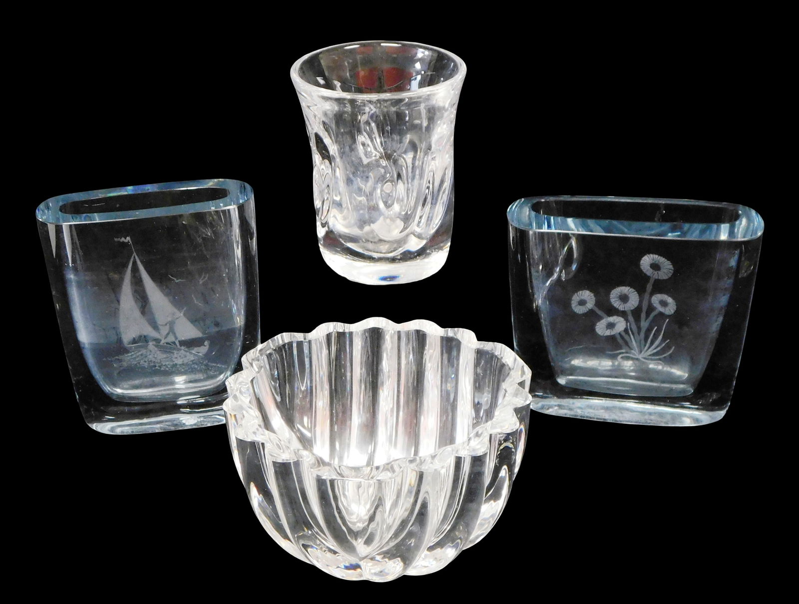 GLASS: Four Scandinavian glass vessels, including one Kosta, one Orrefors and two others: crystal (1 of 8)