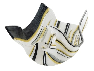 ART GLASS: Carole Perry (American, 20th C.) fused glass tapestry, dynamic handkerchief form