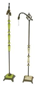 LIGHTING: Two Art Deco glass floor lamps, one uranium and one slag glass with bridge, early/mid 20th