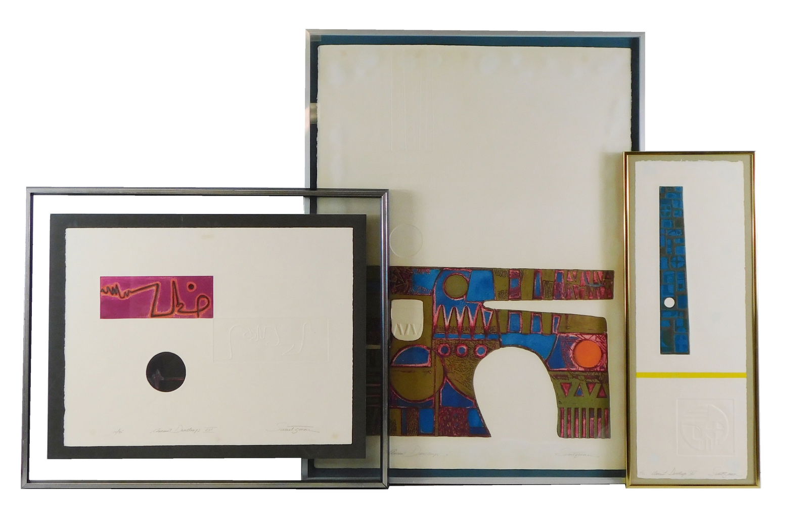 Roslyn Swartzman (Canada, 1931-2023), three framed mixed media prints on paper, including: (1 of 10)