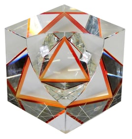 ART GLASS: Pavel Novak (Czech/American b.1974) optical glass cube sculpture, clear cut glass with