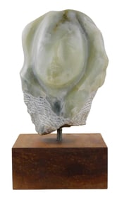 SCULPTURE: Joan Hyde Shapiro (American, 20th-21st C.), alabaster sculpture, light green stone carved